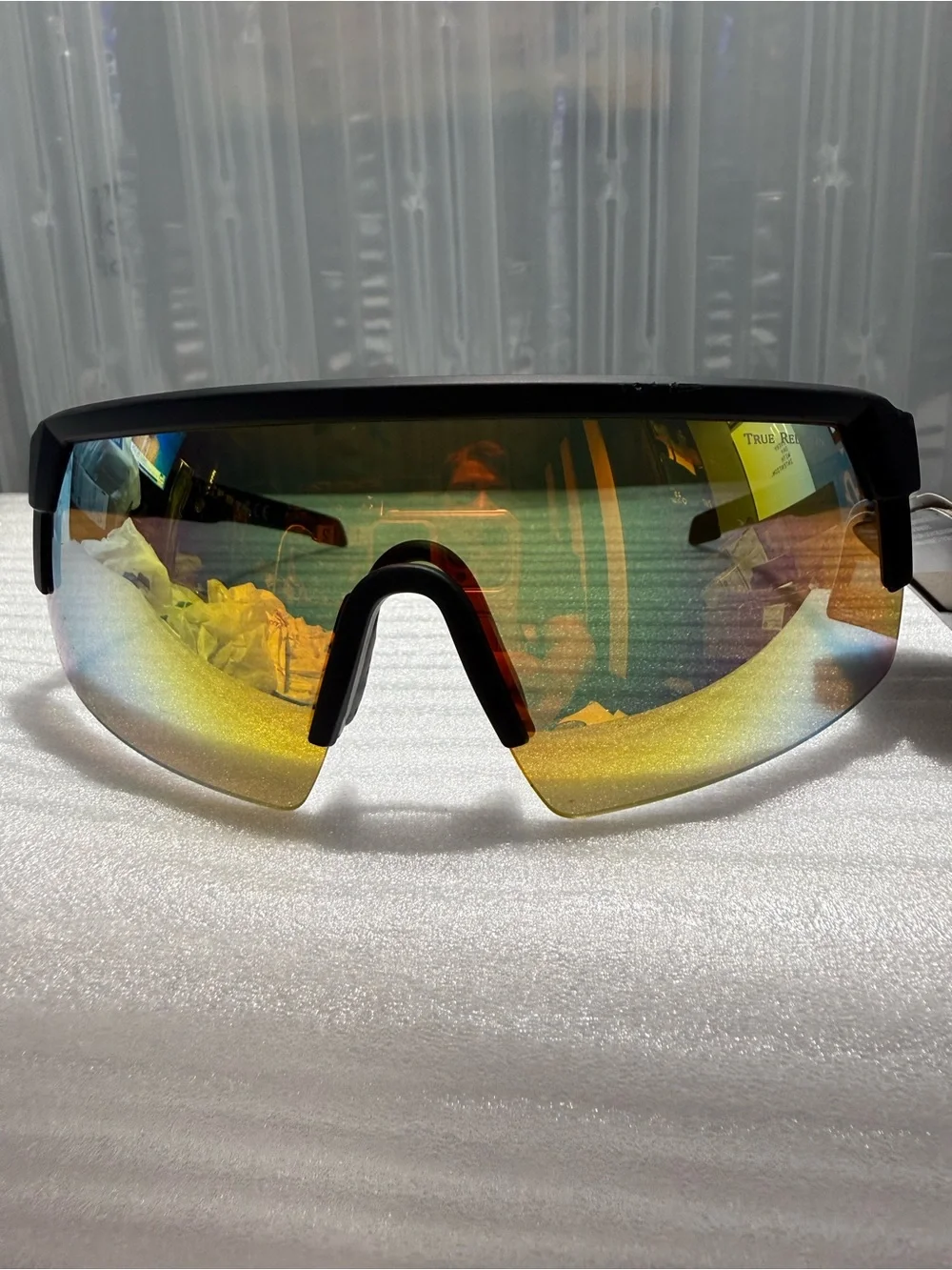 True Religion Black Frame Yellow Mirrored Shield Lens NWT-Unisex